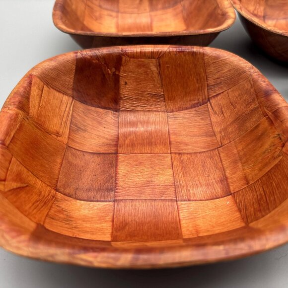 Vintage Parquet Wood Square Bowls Set | Mid Century | Set of 4 - Picture 9 of 10
